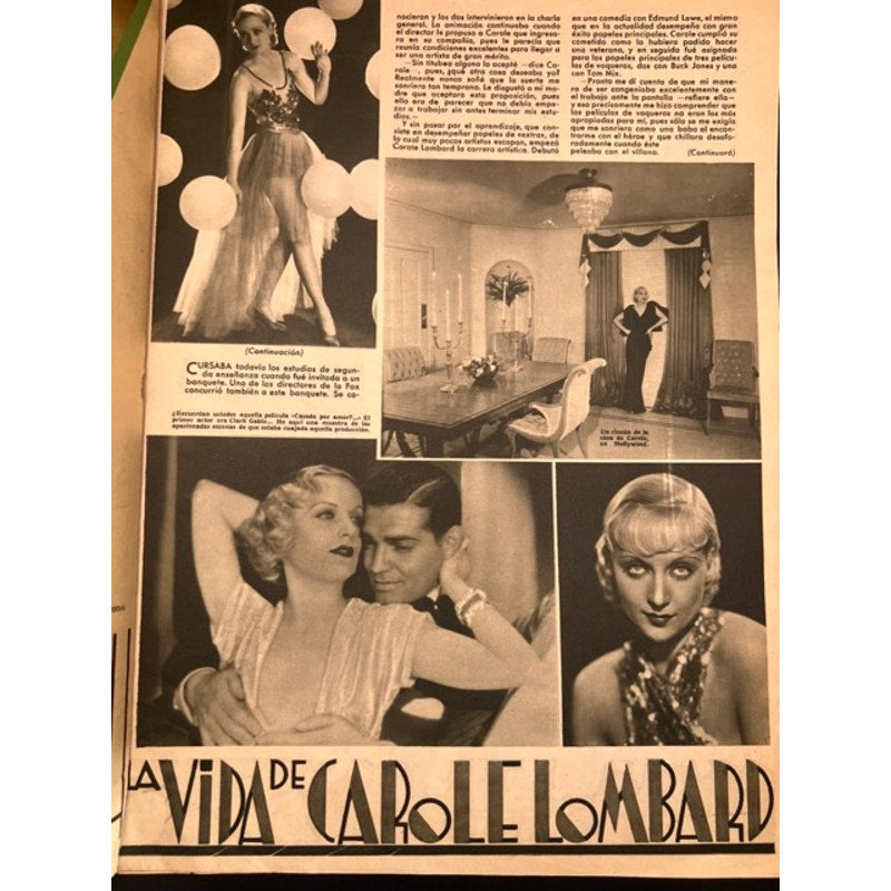 RARE Spanish 1936 Clark Gable Jean Harlow Movie Magazine, Film Selectos, Wife vs. Secretary, Dinner at Eight, Saratoga