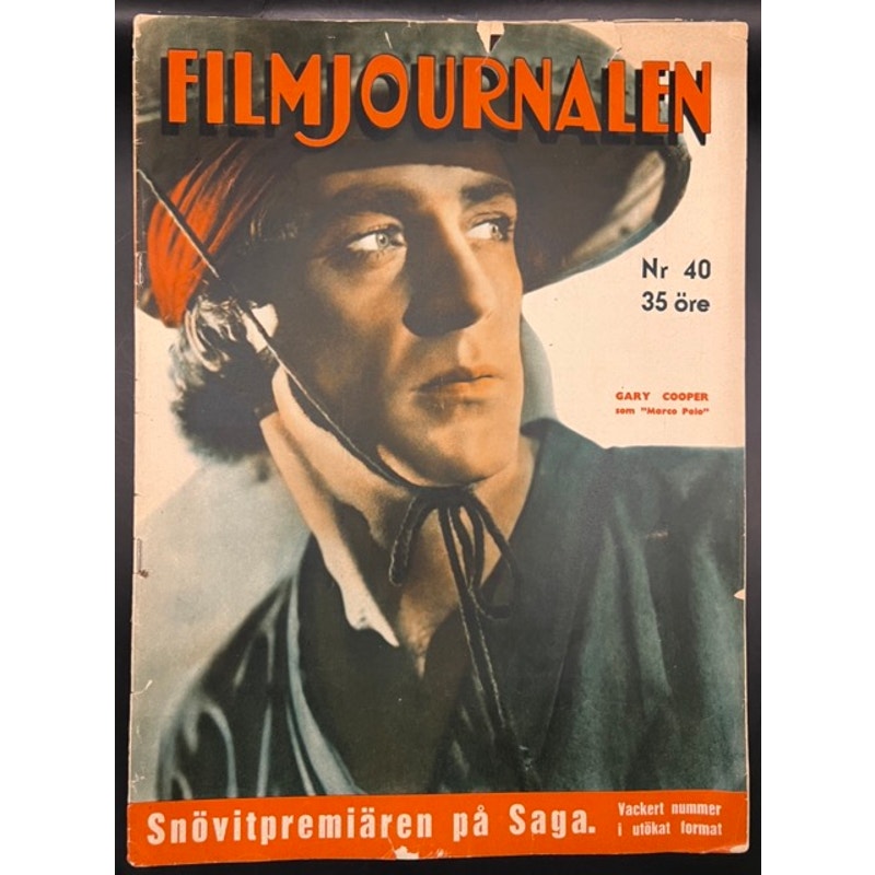 RARE 1938 Gary Cooper Magazine Film Journalen Marco Polo, Pride of the Yankees, Sergeant York, Farewell to Arms, The Texan
