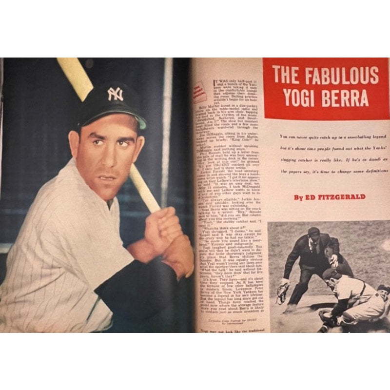 1951 Sport Yogi Berra Magazine New York Yankees, Baseball, MLB, Bob Feller, HOF, GOAT, World Champs, World Series, Sugar Ray Robinson