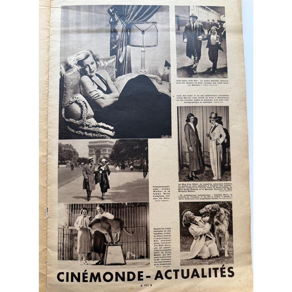 Rare French 1933 Tarzan Magazine Cine Monde, Johnny Weissmuller Ape Man Garbo, Dietrich, Jacqueline Weiss