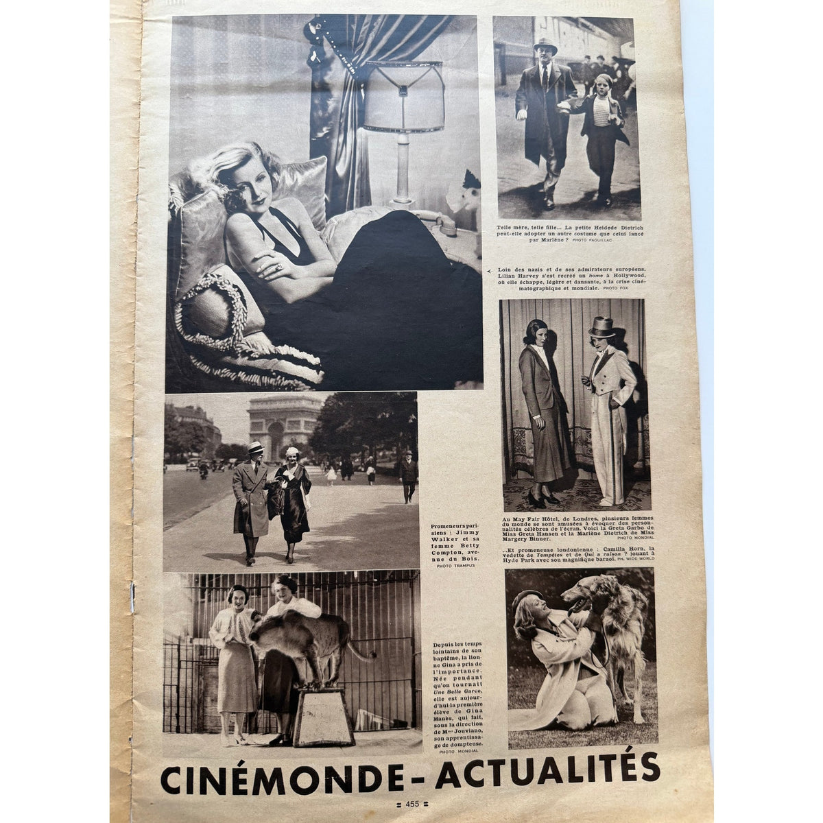 Rare French 1933 Tarzan Magazine Cine Monde, Johnny Weissmuller Ape Man Garbo, Dietrich, Jacqueline Weiss