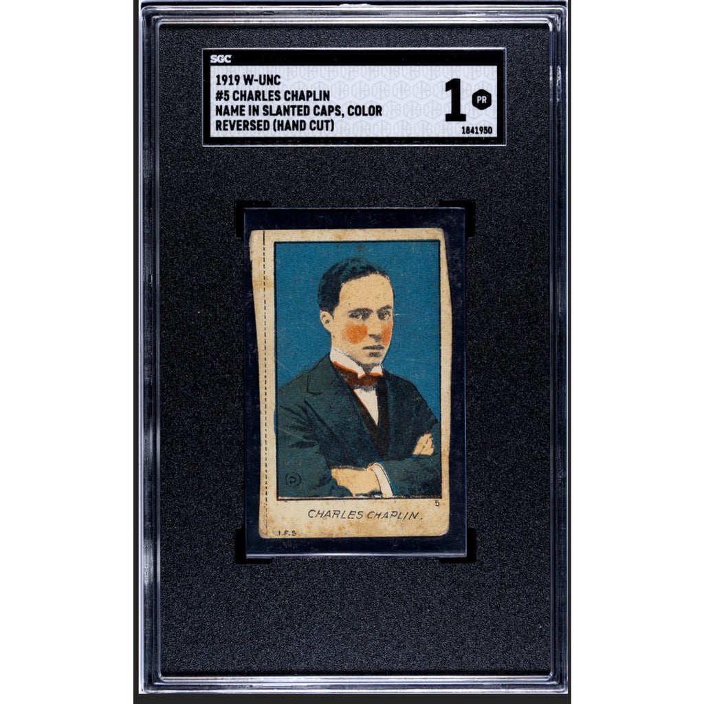 1919 W-UNC Charlie Chaplin Strip Card SGC 1 Only 2 Graded Reverse Image Slanted, The Kid, Gold Rush, City Lights, Modern Times, Pay Day