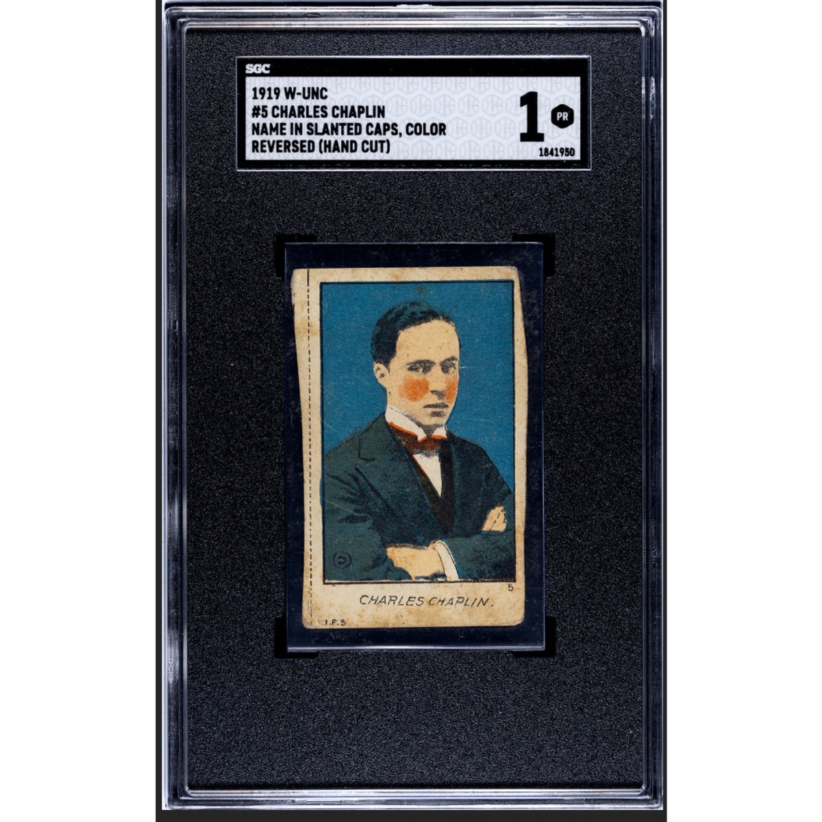 1919 W-UNC Charlie Chaplin Strip Card SGC 1 Only 2 Graded Reverse Image Slanted, The Kid, Gold Rush, City Lights, Modern Times, Pay Day
