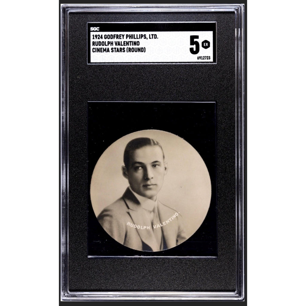 Original 1924 Godfrey Phillips Rudolph Valentino SGC 5 Round Cinema Stars Tobacco Card, Silent Movie, Latin Lover, Sheik, Hollywood