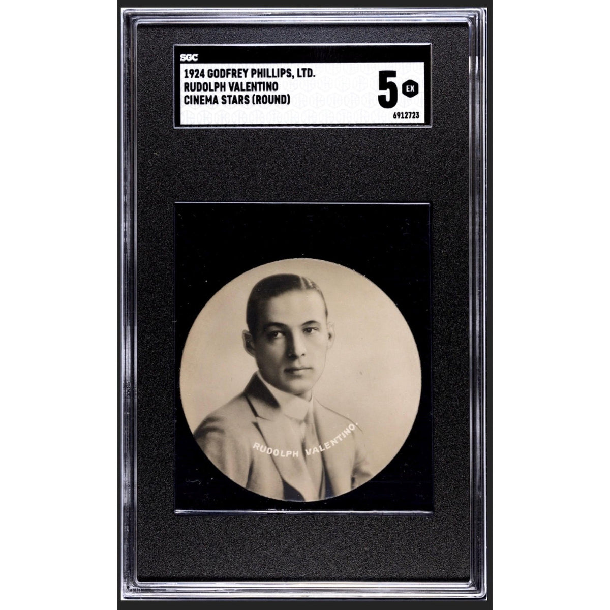 Original 1924 Godfrey Phillips Rudolph Valentino SGC 5 Round Cinema Stars Tobacco Card, Silent Movie, Latin Lover, Sheik, Hollywood