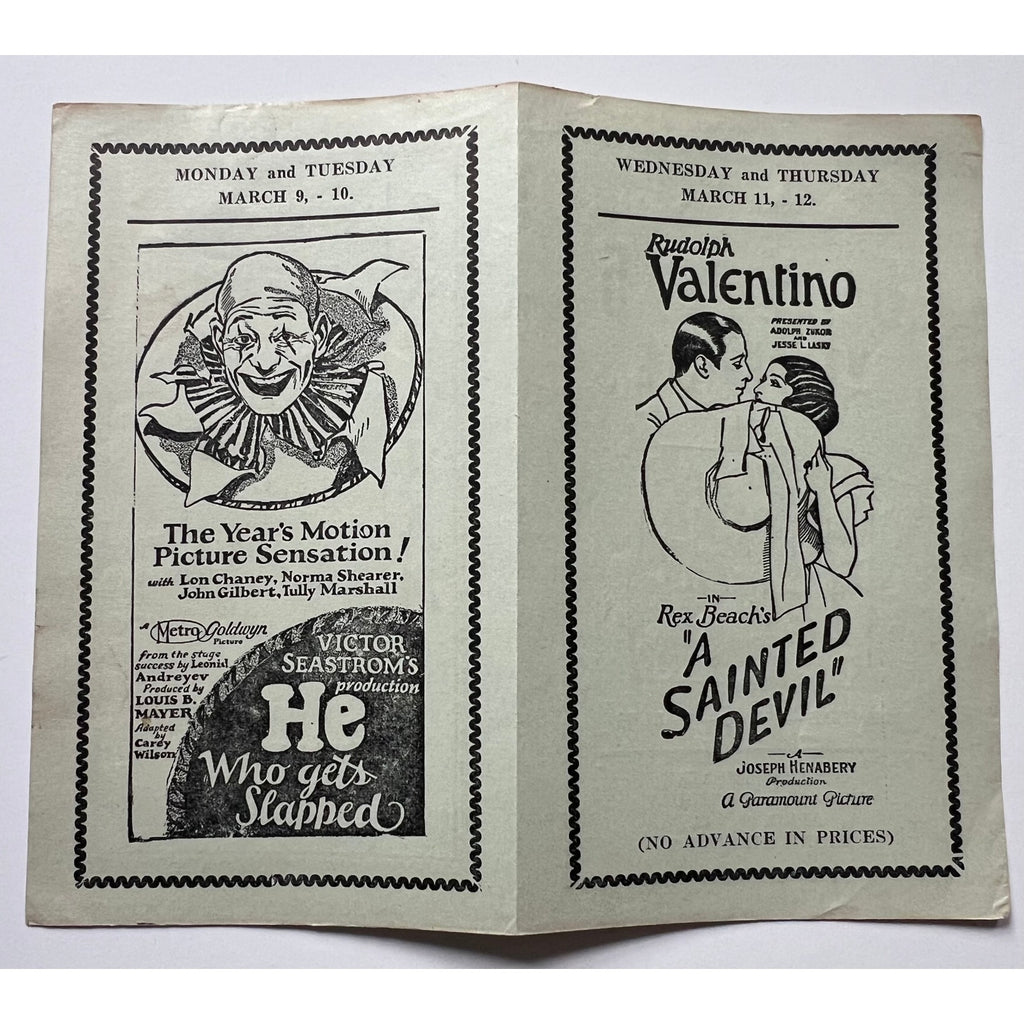 1925 Lon Chaney He Who Gets Slapped, London After Midnight, Phantom of the Opera Rudolph Valentino A Sainted Devil Program
