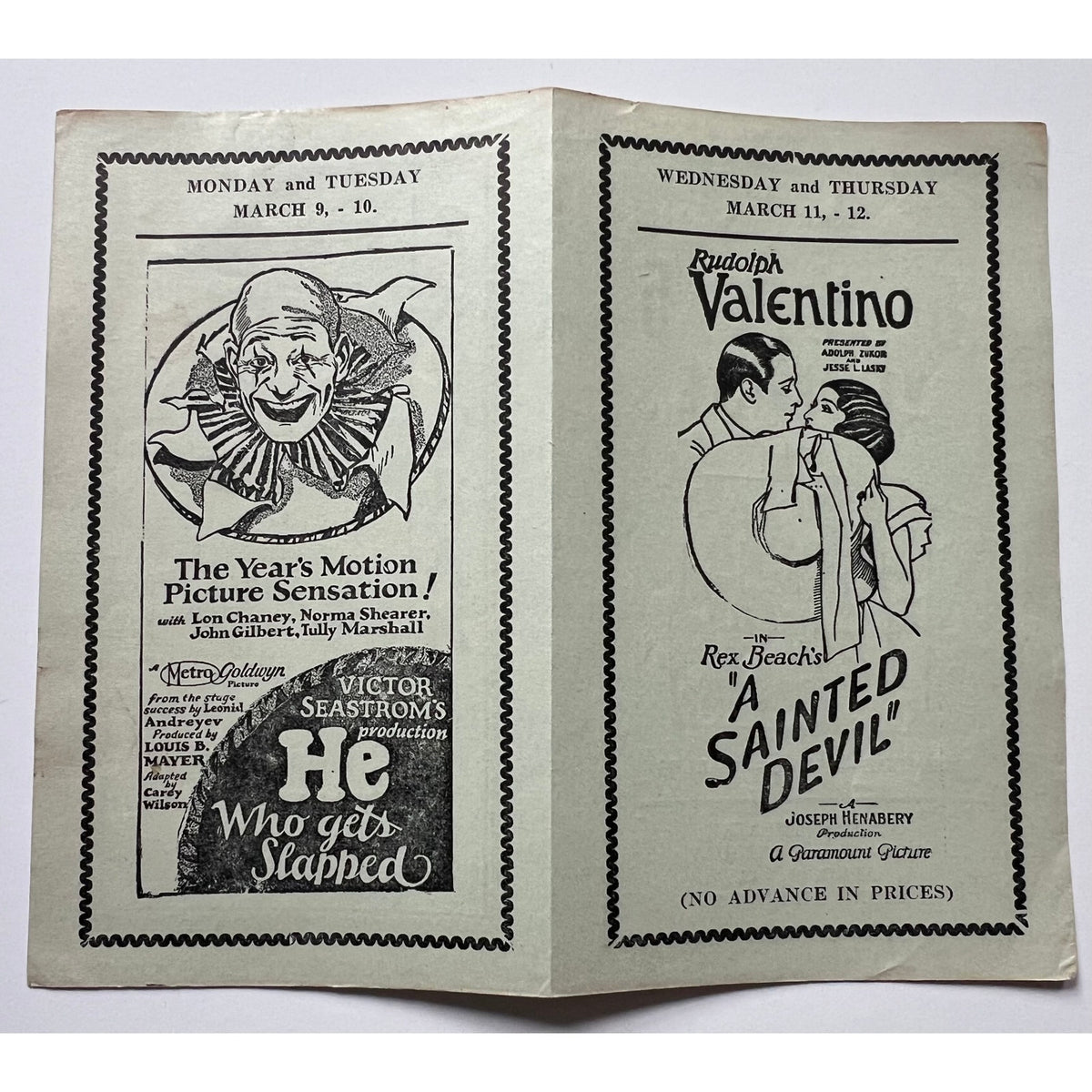 1925 Lon Chaney He Who Gets Slapped, London After Midnight, Phantom of the Opera Rudolph Valentino A Sainted Devil Program