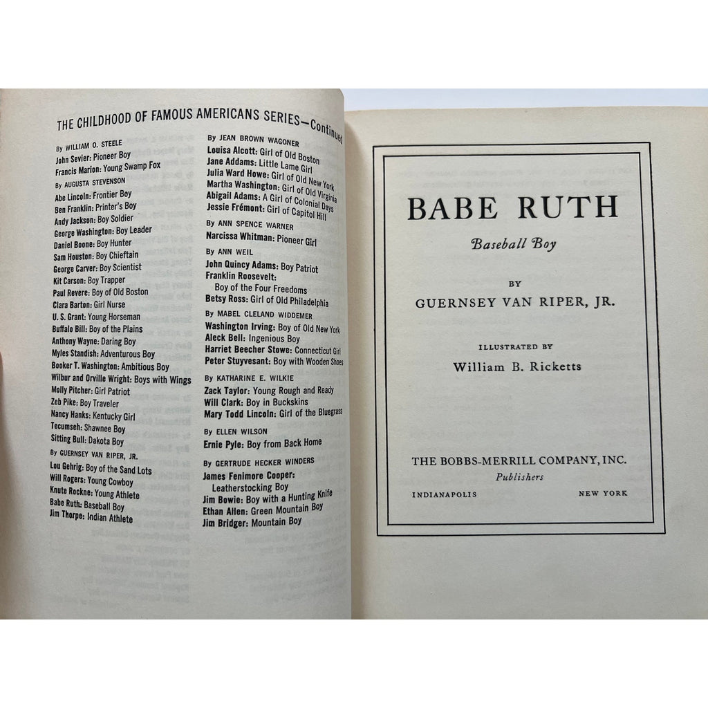 1954 Babe Ruth Baseball Boy Book Guernsey Van Ripper Jr. Bambino Sultan of Swat, New York Yankees