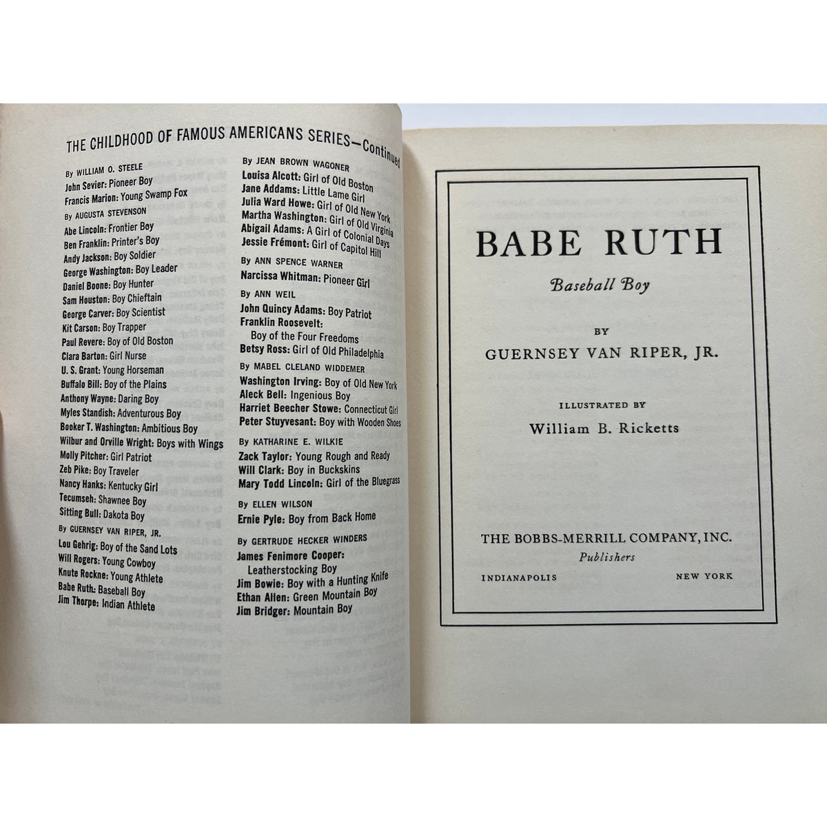 1954 Babe Ruth Baseball Boy Book Guernsey Van Ripper Jr. Bambino Sultan of Swat, New York Yankees