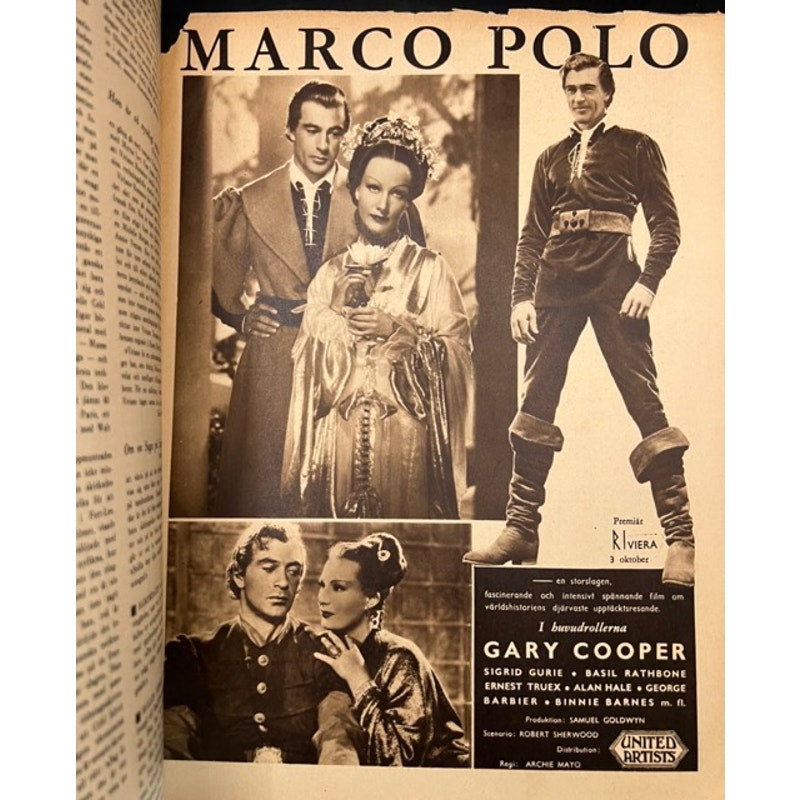 RARE 1938 Gary Cooper Magazine Film Journalen Marco Polo, Pride of the Yankees, Sergeant York, Farewell to Arms, The Texan
