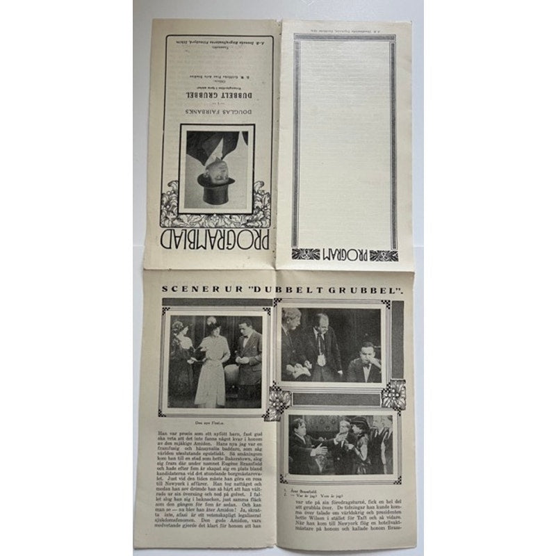 RARE Swedish 1919 Douglas Fairbanks Program from 1915 Double Trouble, Hollywood, Thief of Bagdad, Three Musketeers, Robin Hood, Swashbuckler