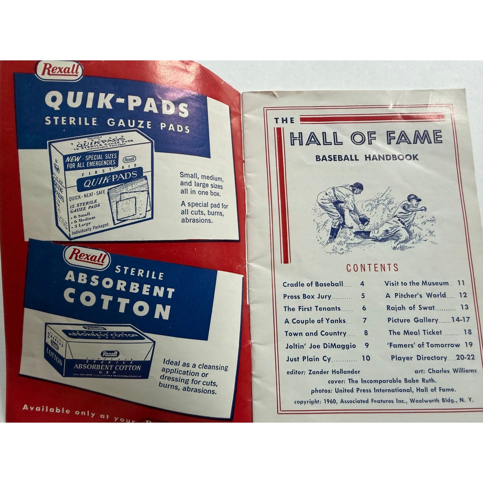 1960 Babe Ruth Magazine Booklet Rexall Hall of Fame Baseball Handbook New York Yankees, Bambino, Sultan of Swat, MLB
