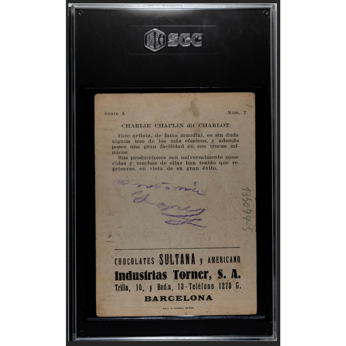 1920's Chocolate Sultana y Americano Spanish Charlie Chaplin Card SGC Only One Graded!!