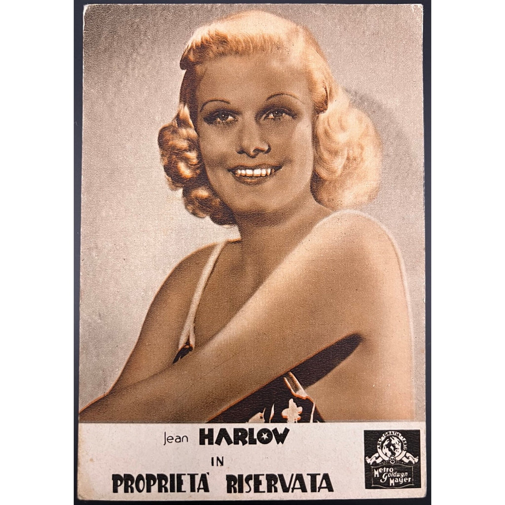 Rare 1937 Italian Oversized Jean Harlow Postcard from Personal Property MGM Platinum Blonde Saratoga Red Headed Woman Dinner at Eight