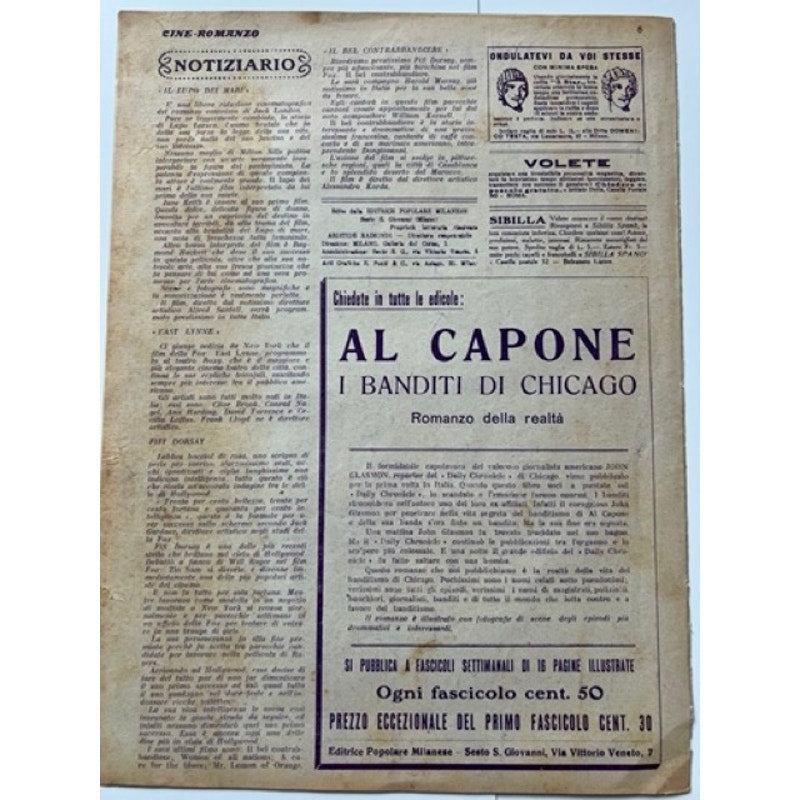 RARE Italian 1931 Clara Bow Magazine Cine Romanzo Al Capone, It Girl, Wings, Hollywood, Hoopla, The Saturday Night Kid, The Wild Party