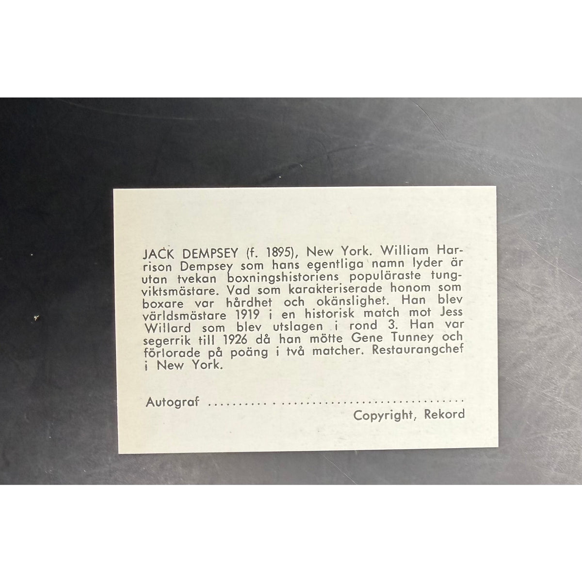 1961 Rekord Journal Jack Dempsey Boxing Card Manassa Mauler Heavyweight Champ!