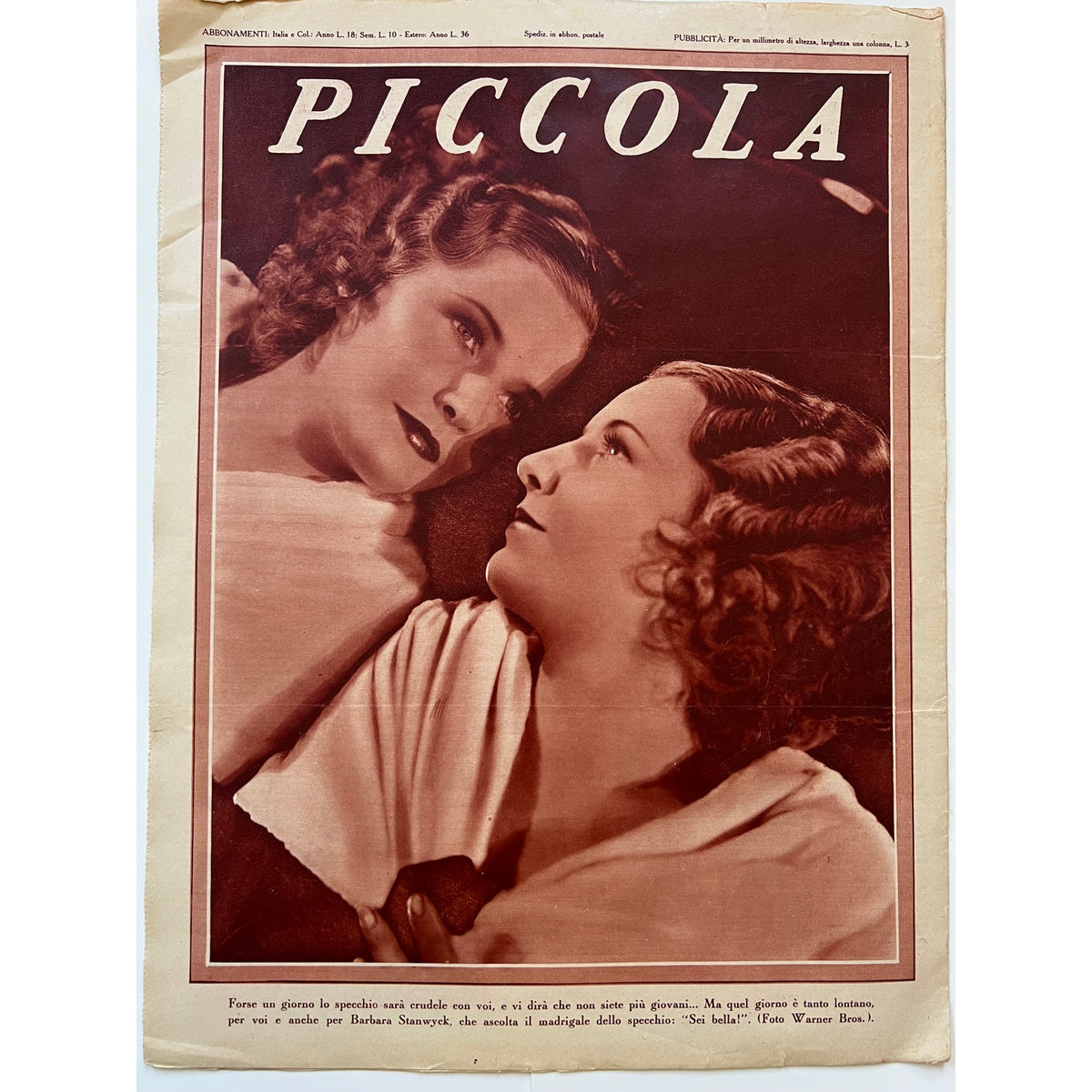Gorgeous Italian 1936 Barbara Stanwyck Mae West Magazine My Little Chickadee, Double Indemity, Klondike Annie, Hollywood, Baby Face