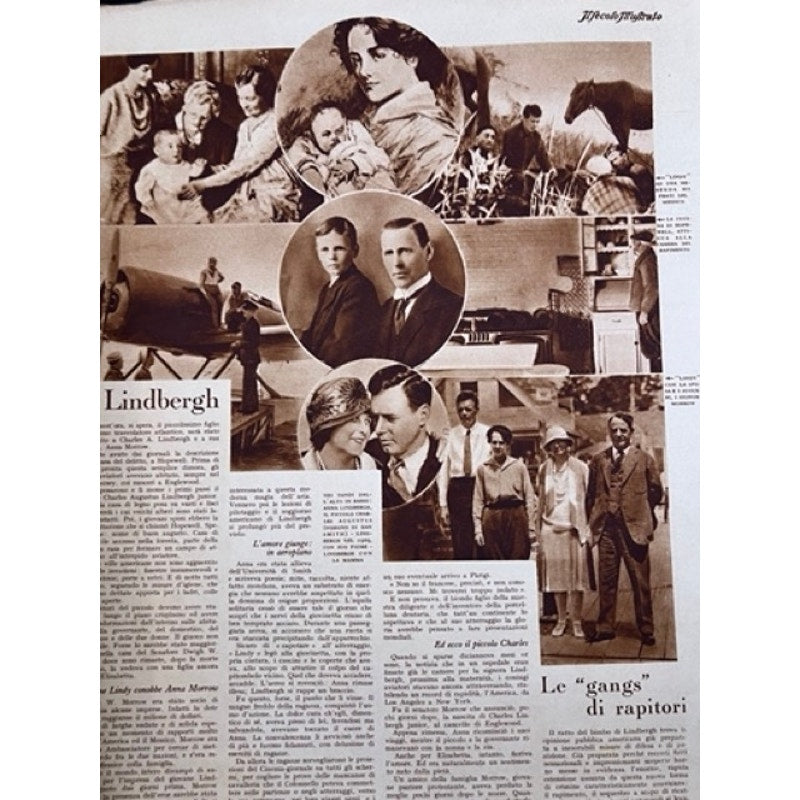 Italian 1932 Charles Lindbergh Baby Magazine Charlie Chaplin Spirt of St. Louis, Aviator, Charles Chaplin, Ann Morrow, Hollywood