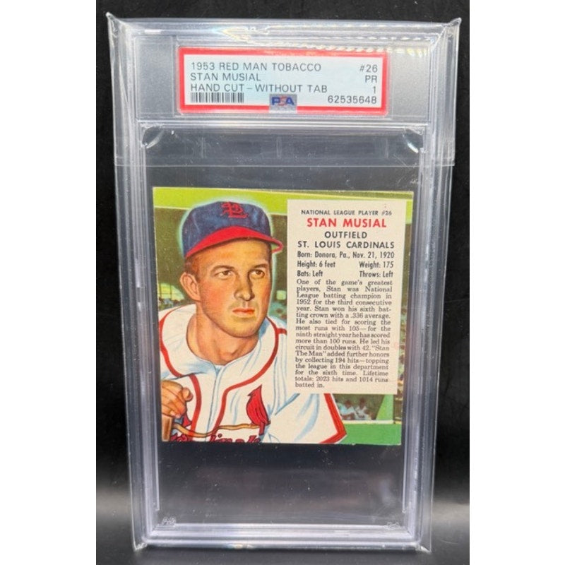 1953 Red Man Stan Musial PSA 1 St. Louis Cardinals No Tab Stan the Man HOF MLB, World Series Champion