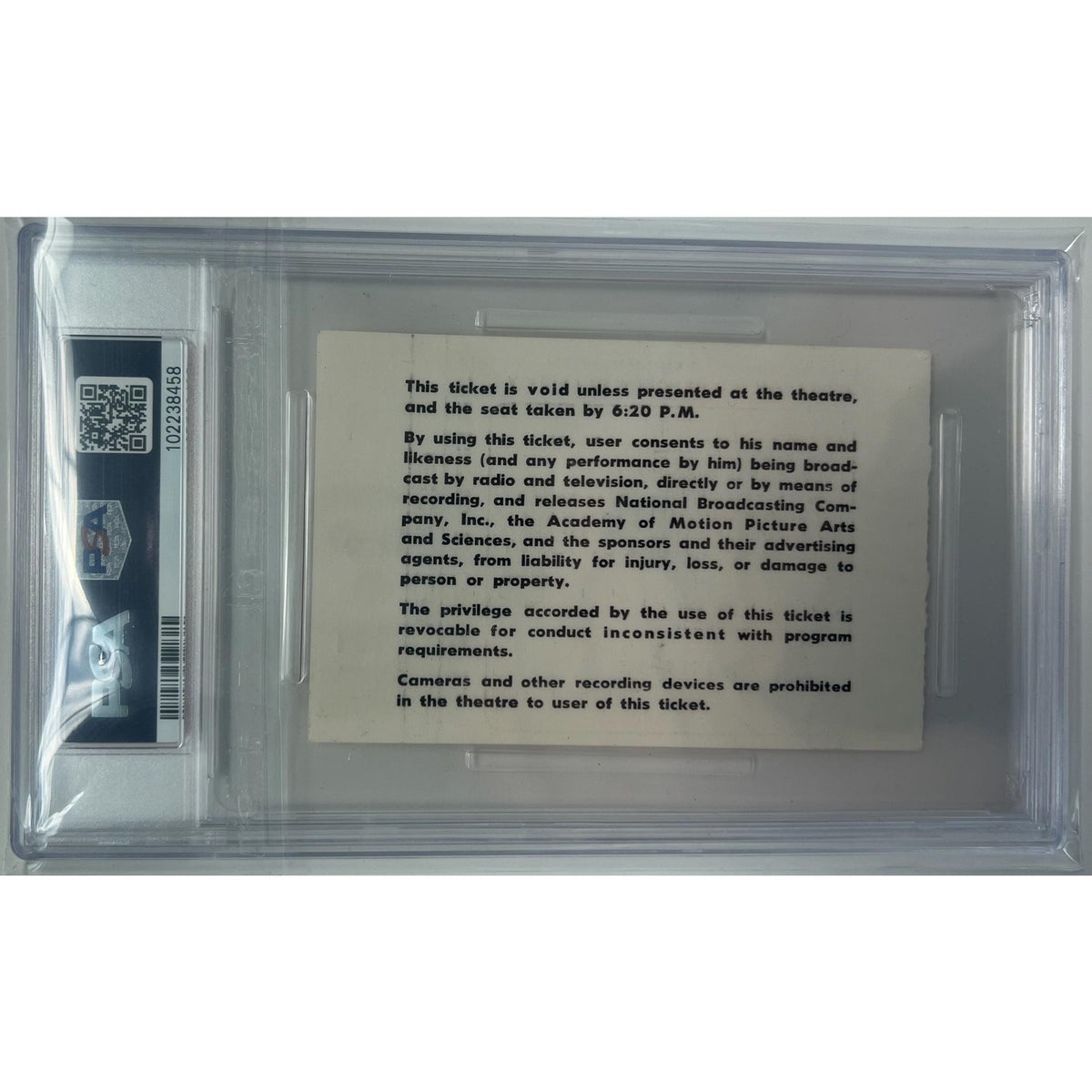 Original 1972 44th Academy Awards Ticket Stub Charlie Chaplin Honorary Award PSA 6 Only One Graded!