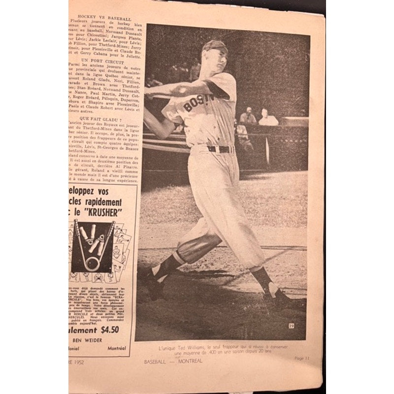 RARE French Canadian 1952 Stan Musial Magazine Baseball Illustre, St. Louis Cardinals, Ted Williams, Roy Campanella, Minnie Minoso, MLB