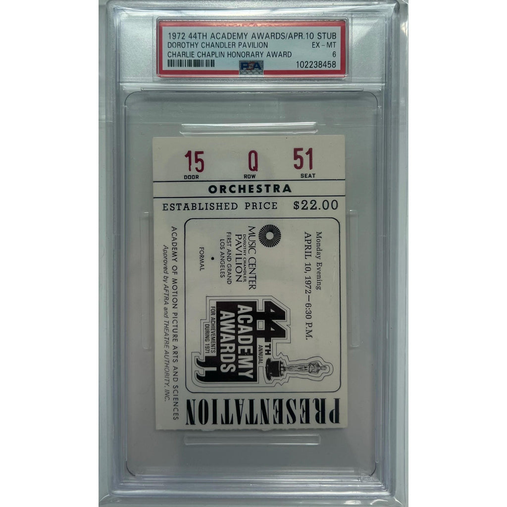 Original 1972 44th Academy Awards Ticket Stub Charlie Chaplin Honorary Award PSA 6 Only One Graded!