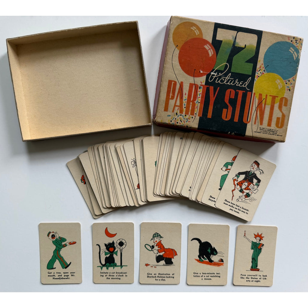 1935 Whitman Party Stunts Card Game W/ Box 65 Cards Included Statue of Liberty