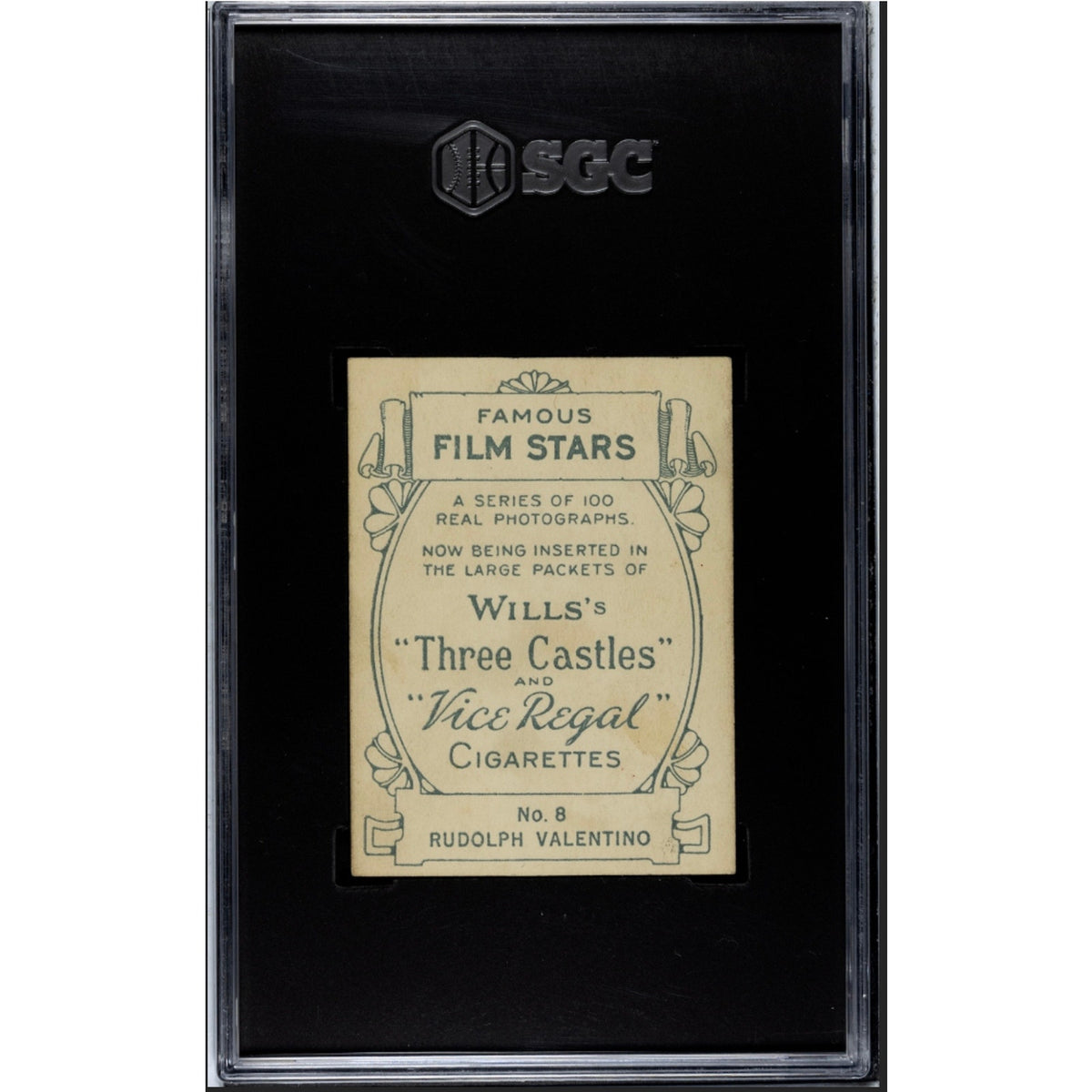 ONLY 1 GRADED W.D. & H.O. Wills 1928 Rudolph Valentino Card SGC 3.5 Film Stars, The Sheik, Blood and Sand Cobra The Eagle Son of the Sheik
