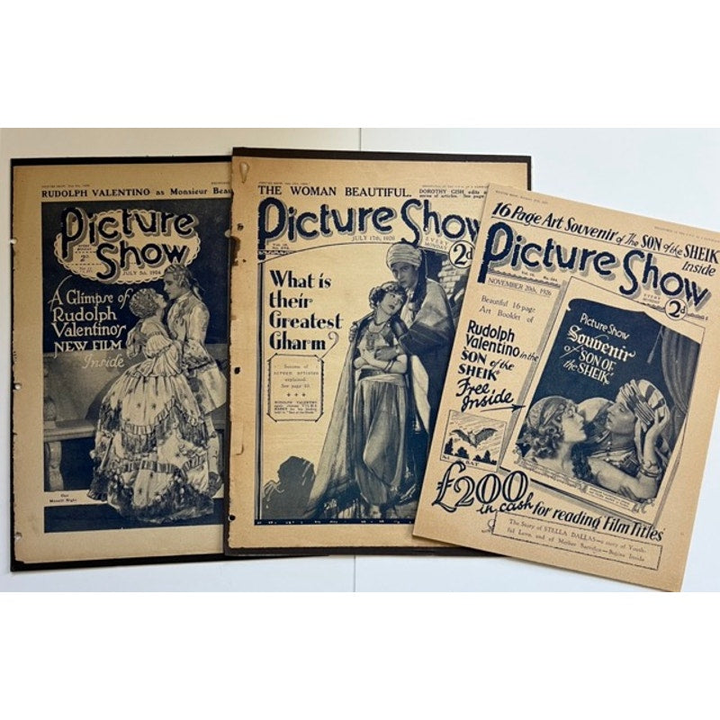 3 Rare UK 1920s Rudolph Valentino Picture Show Magazine Covers Son of the Sheik