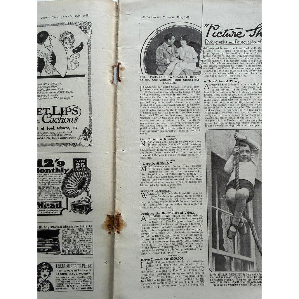 RARE UK Picture Show 1922 Charlie Chaplin Magazine Harold Lloyd Charles Chaplin, Billy Bevan, City Lights, The Kid, Gold Rush, Modern Times