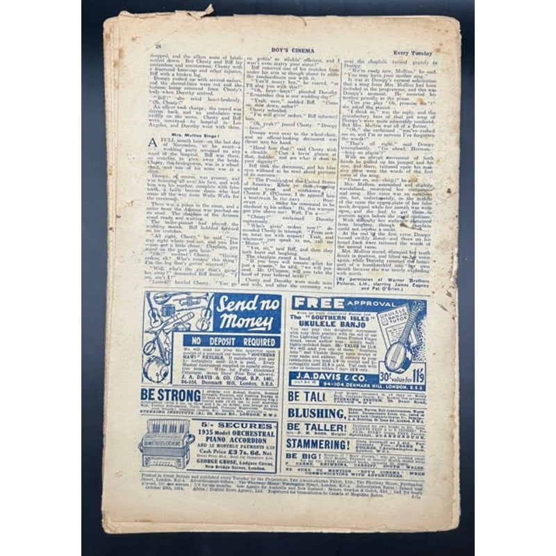 1934 Boys Cinema James Cagney Magazine Here Comes the Navy, Yankee Doodle Dandy, Angels with Dirty Faces, Public Enemy, Hollywood