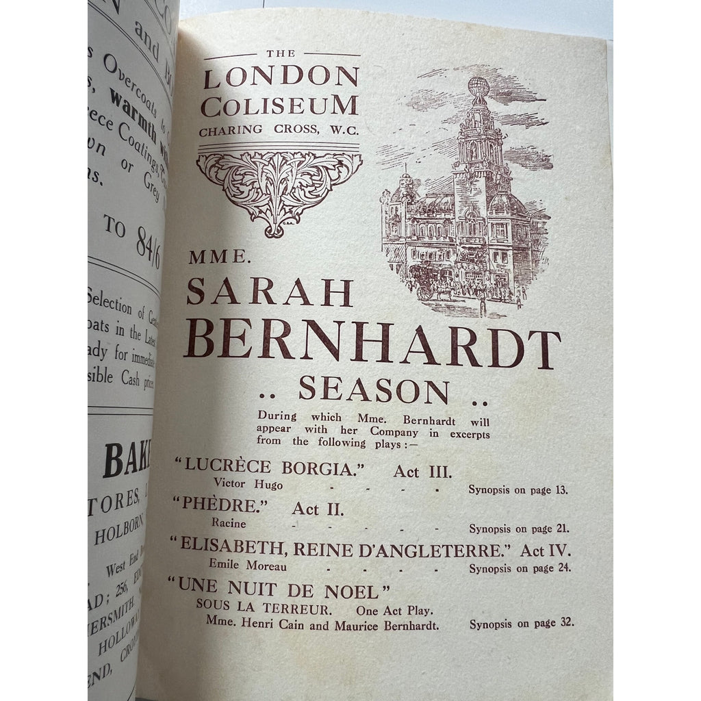 RARE 1912 London Coliseum Program Sarah Bernhardt French Actress Hamlet, Theater, Mothers of France, Jeanne Dore