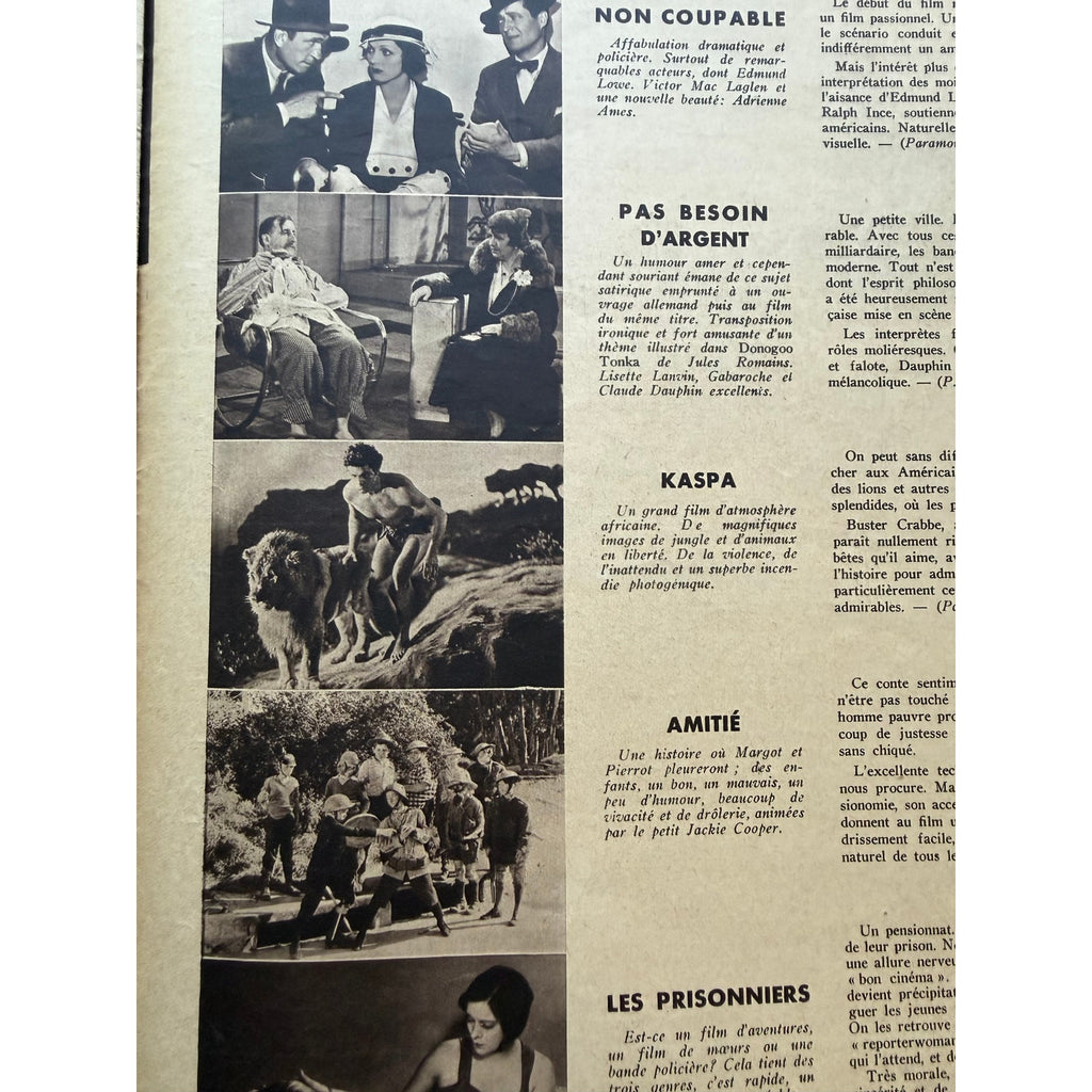 Rare French 1933 Tarzan Magazine Cine Monde, Johnny Weissmuller Ape Man Garbo, Dietrich, Jacqueline Weiss