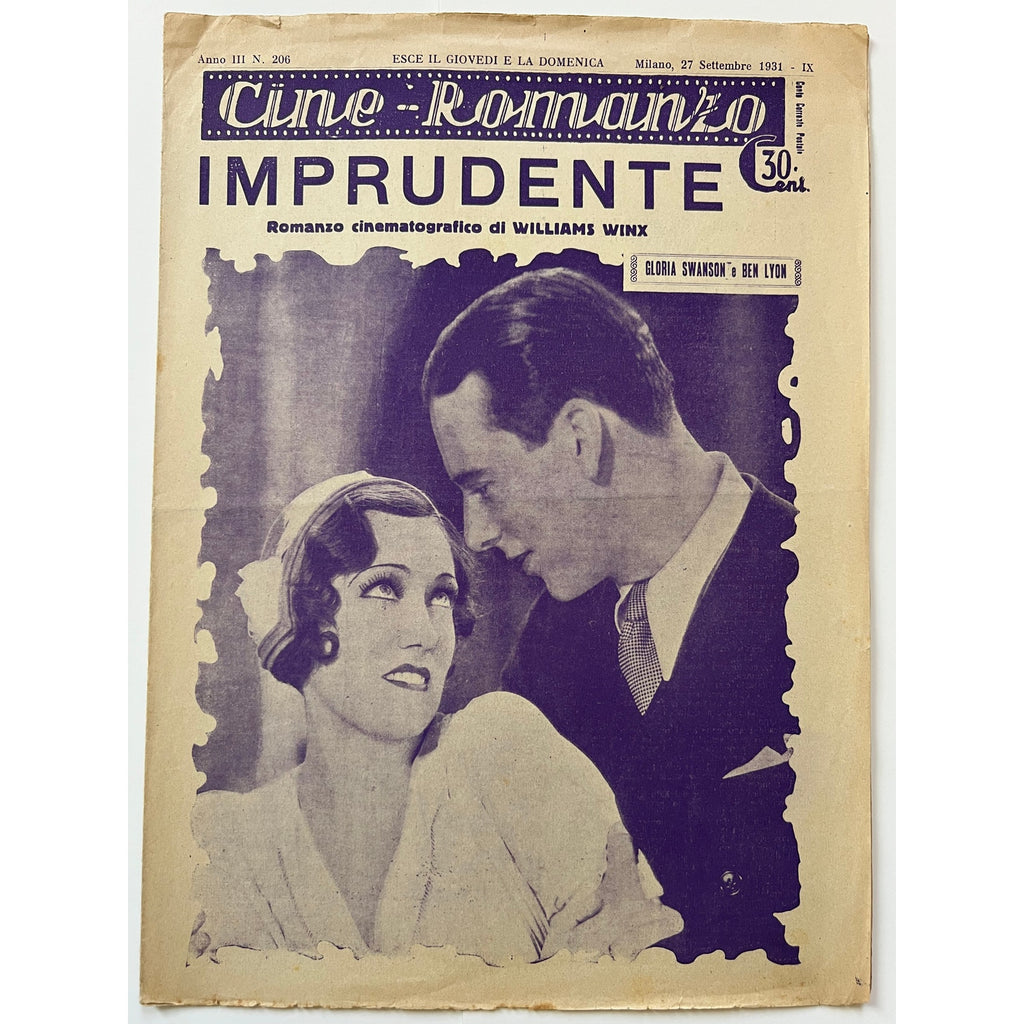 RARE 1931 Italian Gloria Swanson Magazine Sunset Boulevard, Queen Kelly, Zaza, Male and Female, Beyond the Rocks, Norma Desmond