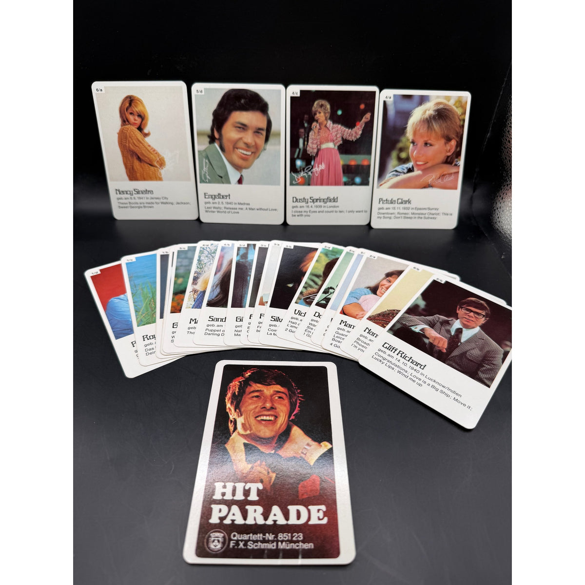 RARE German Oversized 1970 Hit Parade Cards 22 Partial Set Sinatra, Englebert Humpberdinck, Petula Clark, Dusty Springfield, Nancy Wilson