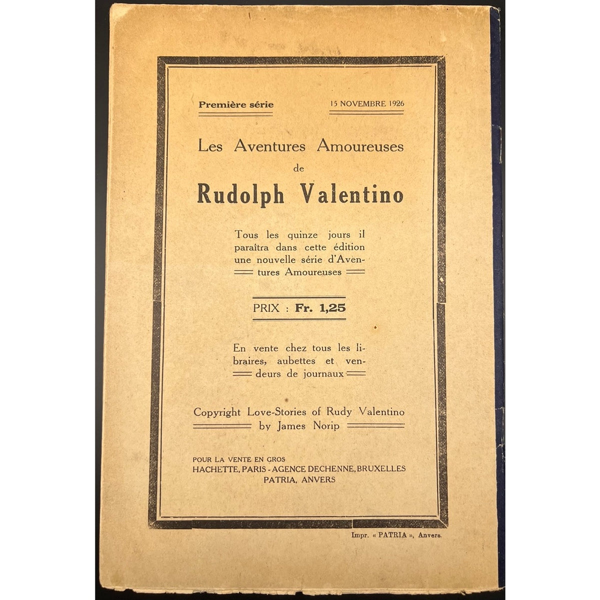Rare 1926 French The Love Adventures of Rudolph Valentino Magazine Hollywood The Sheik Latin Lover Blood and Sand Silent Film