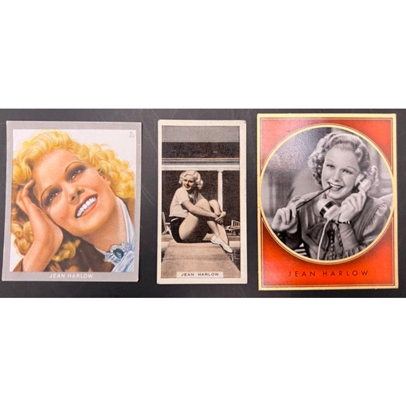 3 RARE German UK 1930s Jean Harlow Tobacco Cards Cigarette Cards Hollywood Dinner at Eight, Public Enemy, Saratoga