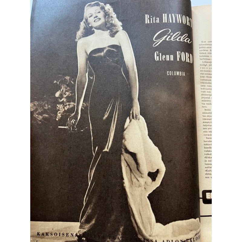 RARE 1947 Finnish Rita Hayworth Magazine Elokuva Aitta Gilda, Blood and Sand, Tonight and Every Night, Cover Girl, Salome