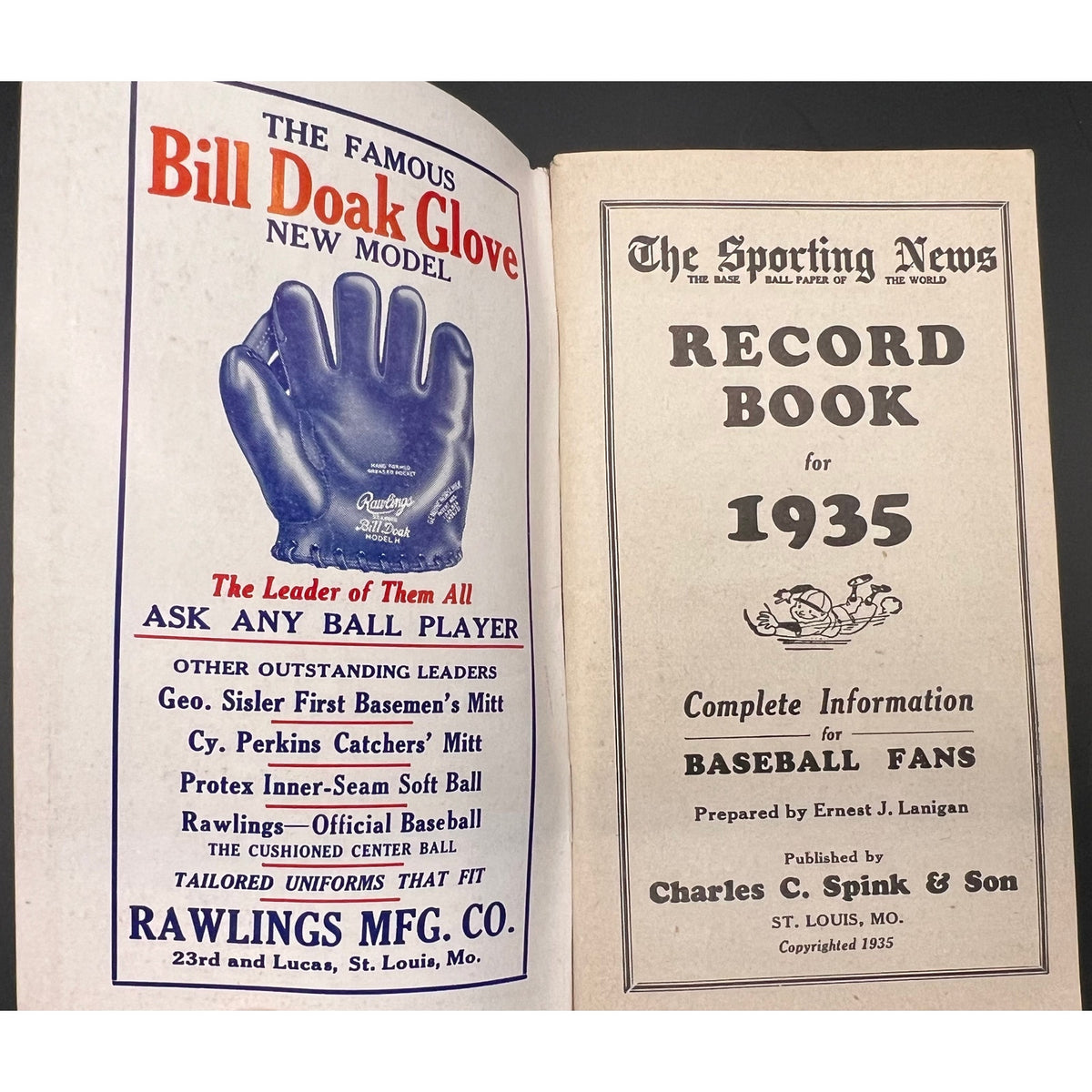 1935 Sporting News Record Book Dizzy Dean Lou Gehrig St. Louis Cardinals New York Yankees Baseball Magazine