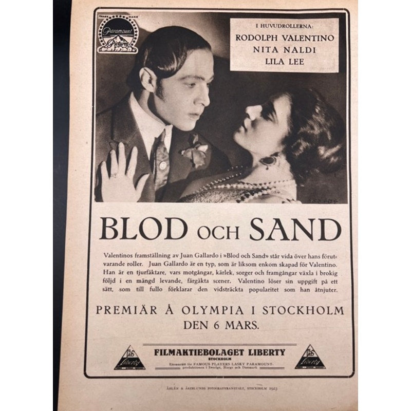 Rare 1923 Swedish Film Journalen Rudolph Valentino Magazine Gloria Swanson, Nita Naldi, Blood and Sand, The Sheik, The Eagle