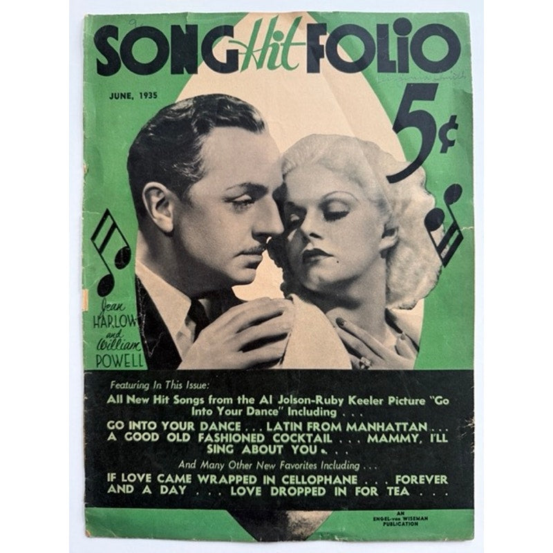 1935 Song Hit Folio William Powell Jean Harlow Movie Magazine Reckless Hollywood