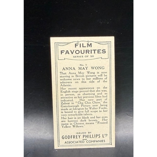 1934 Godfrey Phillips Anna May Wong Film Favourites, Piccadilly, Toll of the Sea, Shanghai Express, Daughter of the Dragon, Hollywood