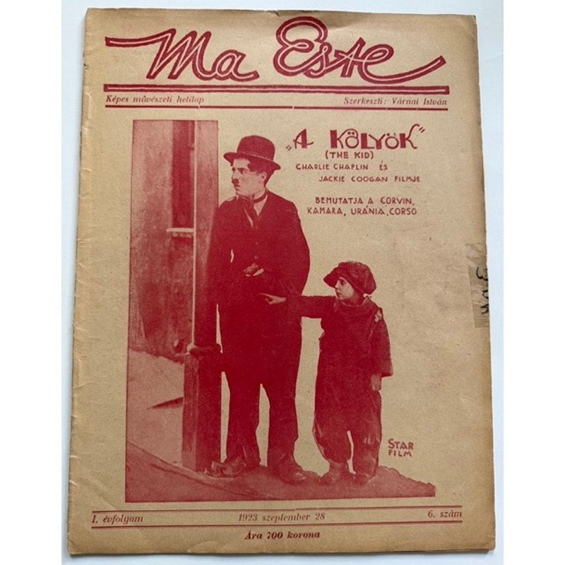 UBER RARE Hungarian 1923 Charlie Chaplin Magazine The Kid Charles Chaplin Coogan, City Lights, Modern Times, Gold Rush, Pay Day, A Dogs Life