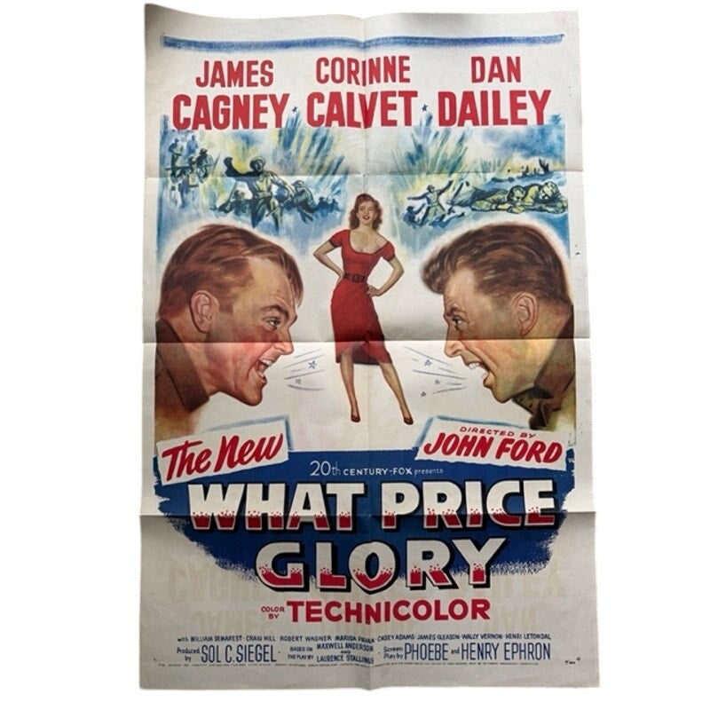 RARE, Original 1952 What Price Glory Movie Poster James Cagney One Sheet John Ford, US Marines, World War I, Military, War Film