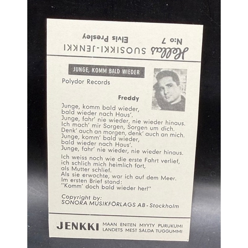 RARE 1966 Hellas Suosikki Jenkki Elvis Presley Card #7 King TCB Elvis Card, Jailhouse Rock, King Creole, Hound Dog, Suspicious Minds