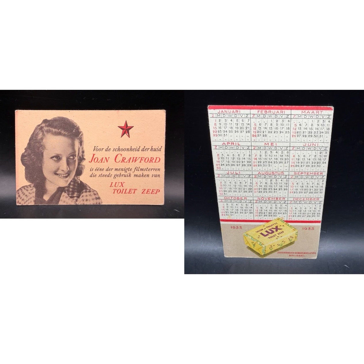 Super RARE 1933 Dutch Joan Crawford Lux Soap Pocket Calendar Sadie McKee, Berserk, Mildred Pierce, Baby Jane, Grand Hotel