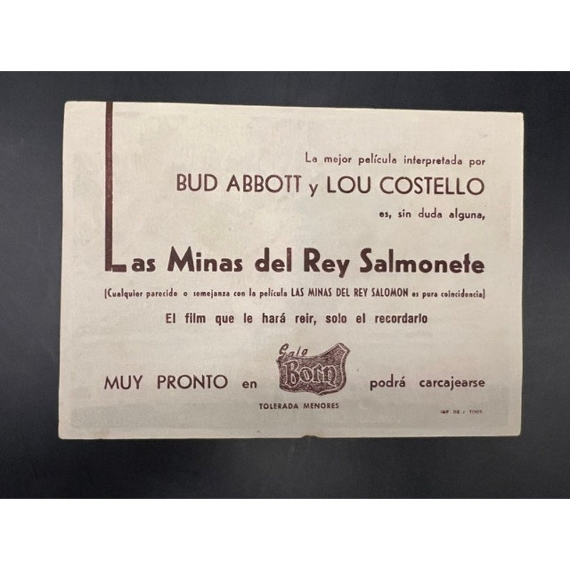 1949 Spanish Abbott and Costello Movie Herald Handbill Africa Screams Hollywood, Who's of First, Who Done It, Bud Abbott, Lou Costello