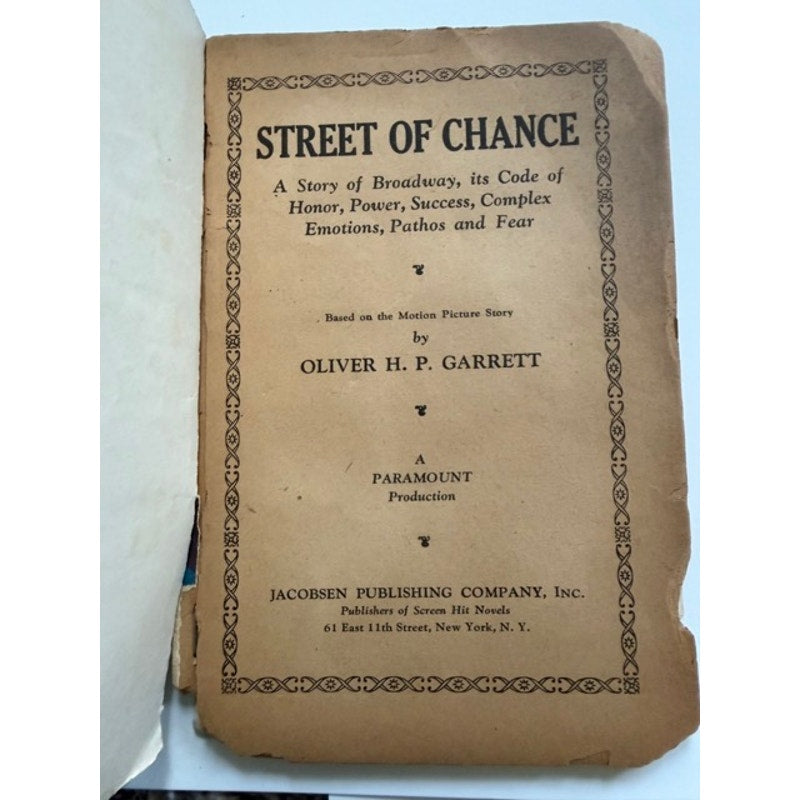 1930 Street of Chance William Powell, Movie Tie In Edition, Oliver H.P. Garrett, Hollywood