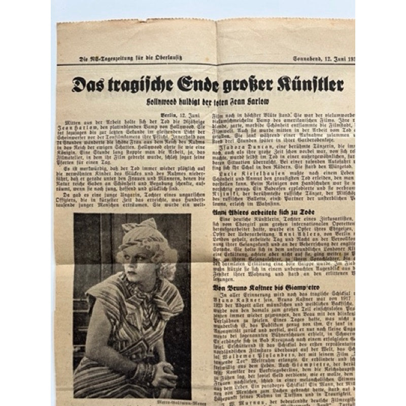 RARE 1937 Jean Harlow Magazine Star Portrait Album, German Newspaper Death Clip