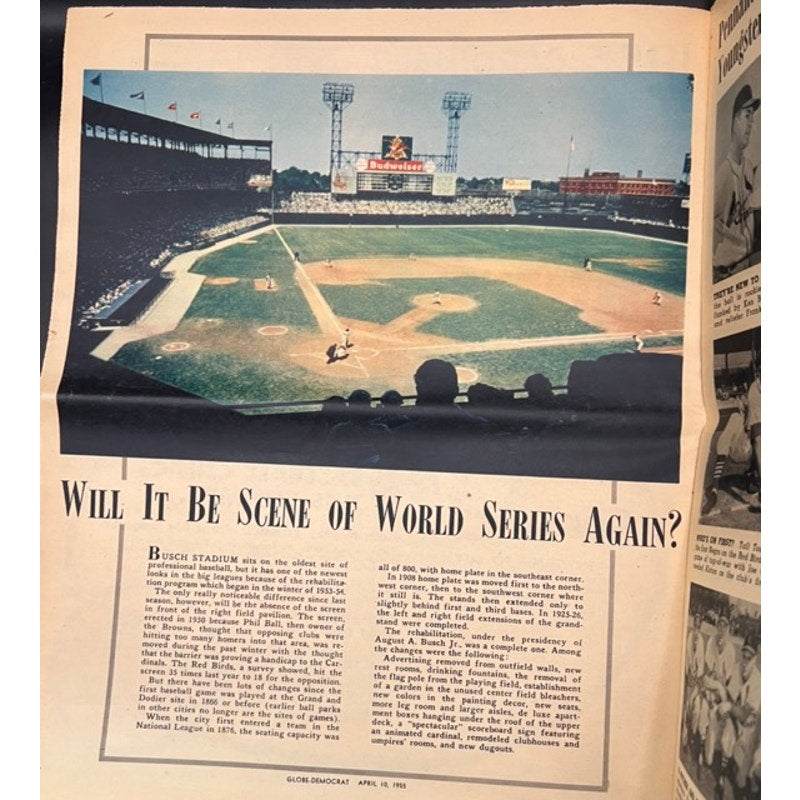 1955 St. Louis Globe Democrat Cardinals Section Stan Musial Hunters Hot Dog Baseball Cards, Stan the Man, 1955 Cardinals, World Champs